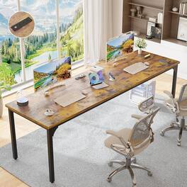 Aheaplus - 2 Person Desk with Power Outlets & USB Ports, 78.7'' Long Computer Desk for Home and Office - Brown