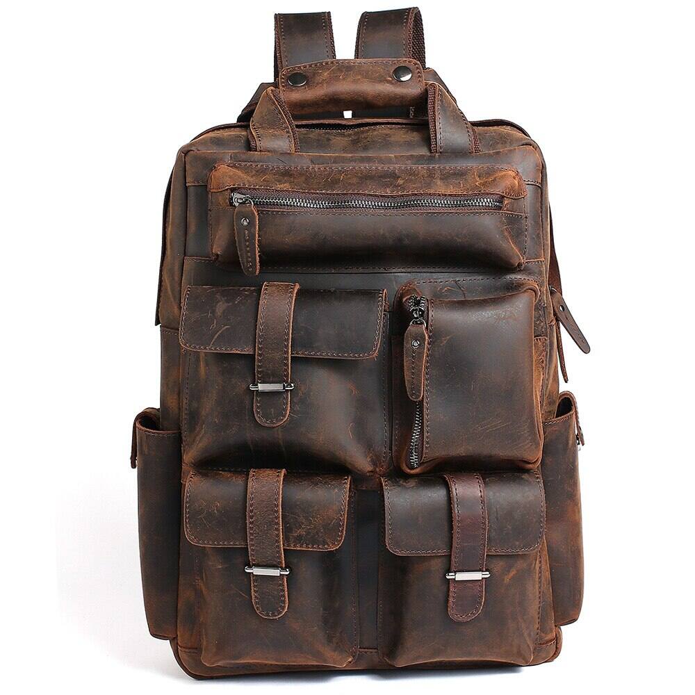 Alt View 1. Steel Horse Leather - The Shelby Backpack | Handmade Genuine Leather Backpack - Dark Brown.