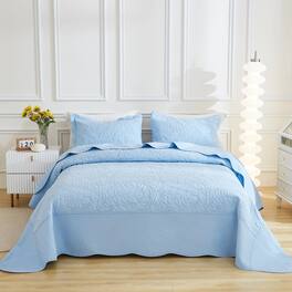 MarCielo - 2/3 Piece 100% Cotton Oversized Bedspread Lightweight Quilt Set - Light Blue