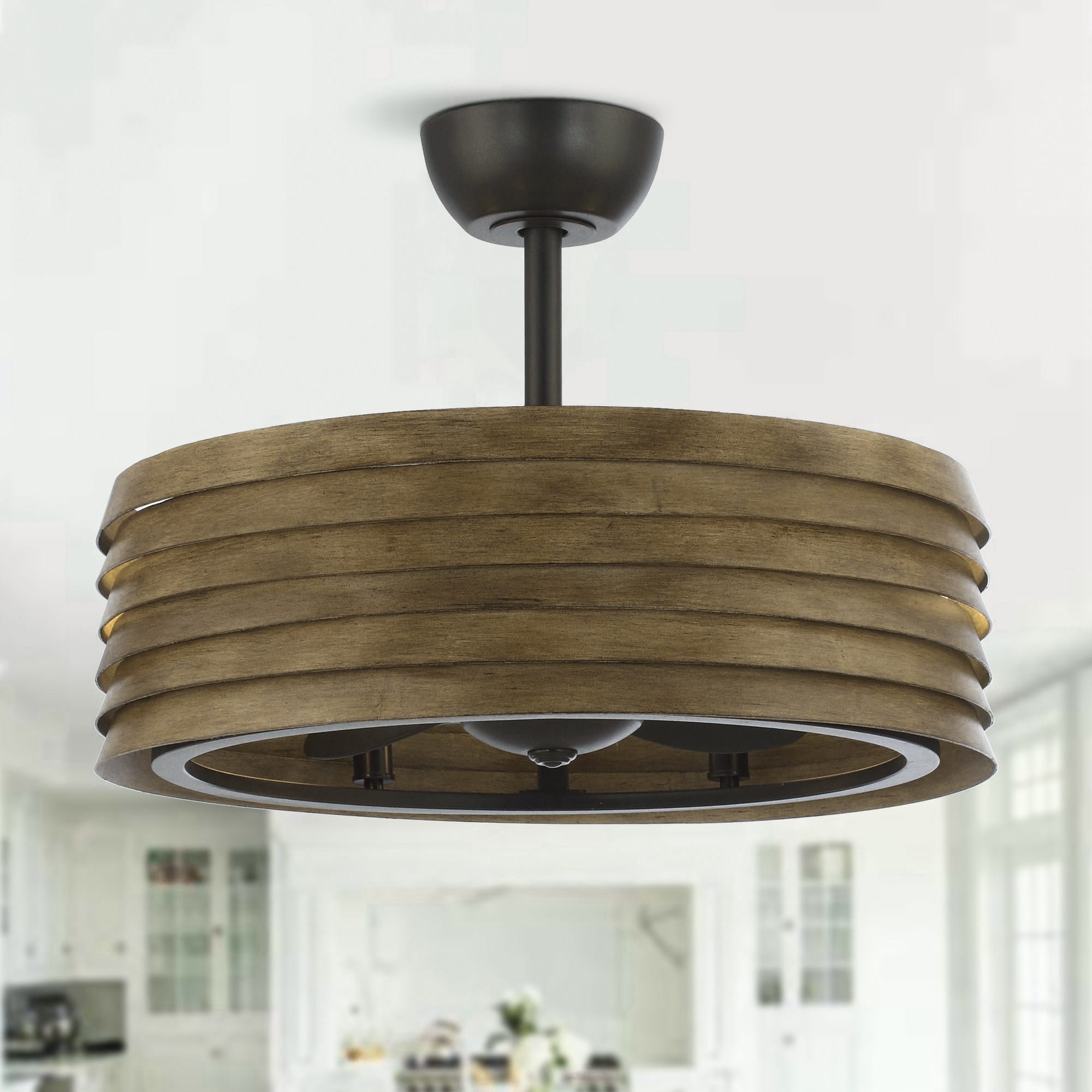 Front. Parrot Uncle - 24" Farmhouse Brown Caged LED Ceiling Fan with Remote Control - Black.