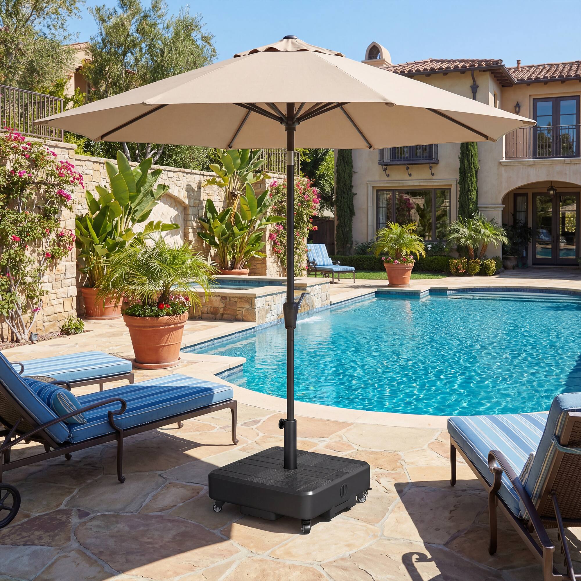 Alt View 8. Outsunny - Patio Umbrella Base with Wheels, Heavy Duty Outdoor Umbrella Stand Holder, for 1.5"/1.9" Poles, Black.