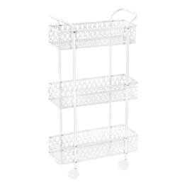 Oumilen - 3-Tier Slim Rolling Storage Cart with Lace Design - White