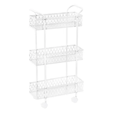 Front. Oumilen - 3-Tier White Slim Rolling Storage Cart with Lace Design - White.