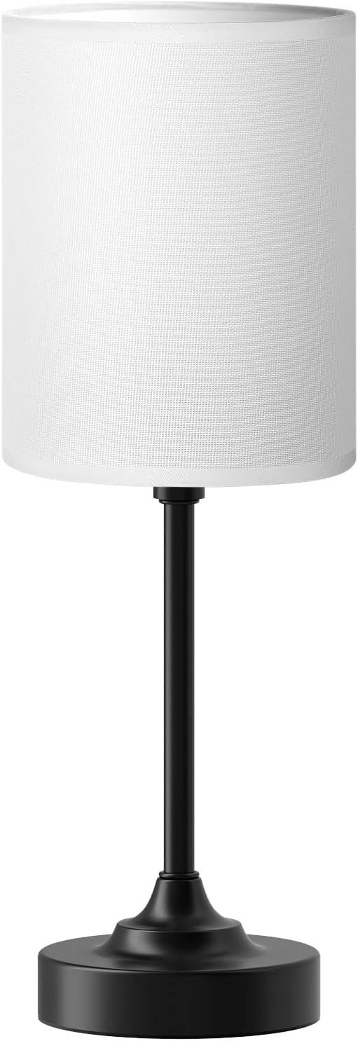 Stamp n Camp - Bedside Table lamp for Bedroom - 3 Color Temperatures Bedside Lamps with USB C and A Ports Pull Chain Table Lamps - White Shade - Black Base-14.6in Touch