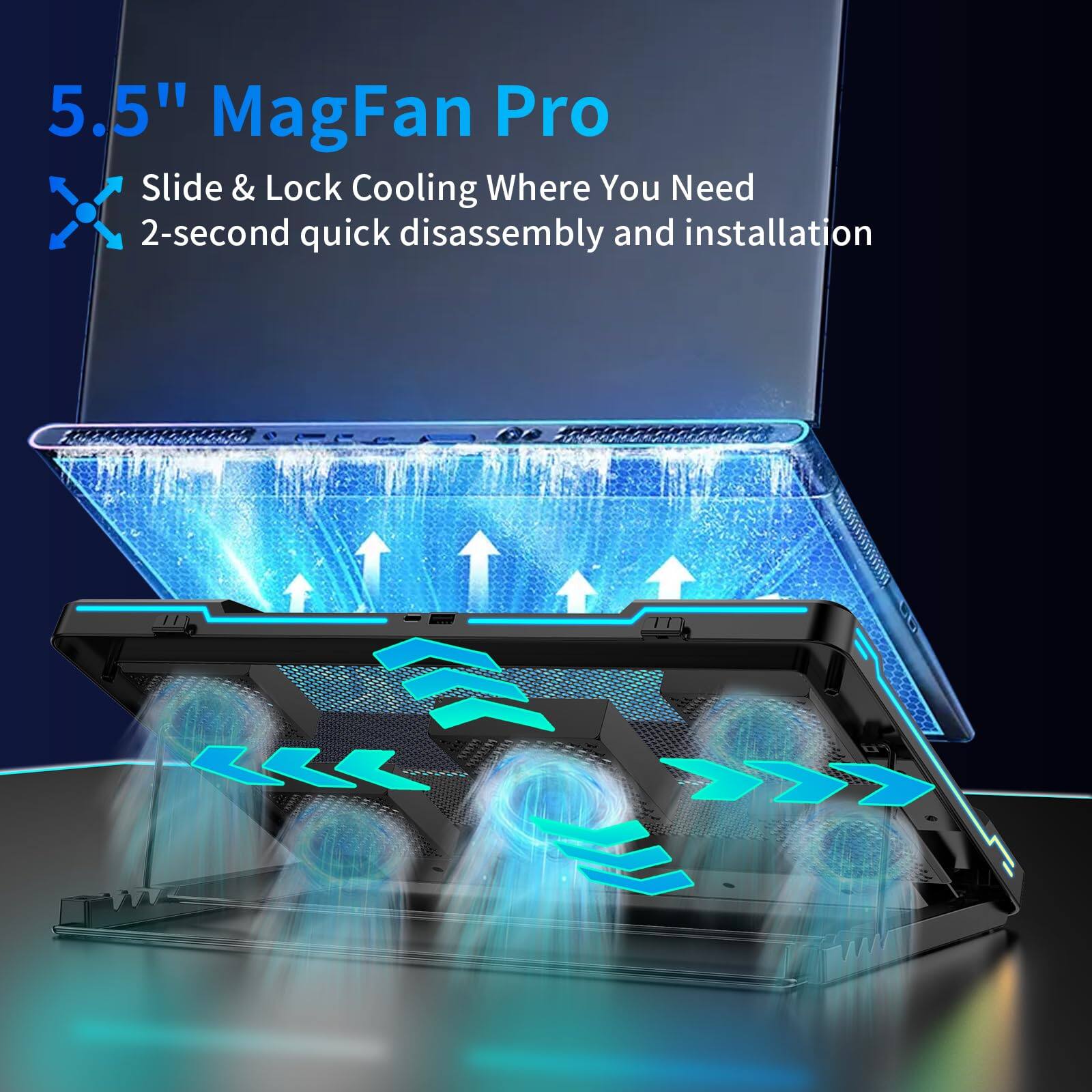 5.5" MagFan Pro  
Slide & Lock Cooling Where You Need  
2-second quick disassembly and installation
