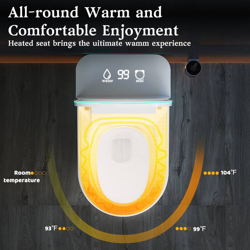 All-round Warm and Comfortable Enjoyment  
Heated seat brings the ultimate warm experience  

Room temperature: 93°F  
Water seat: 99°F  
Heated seat: 104°F