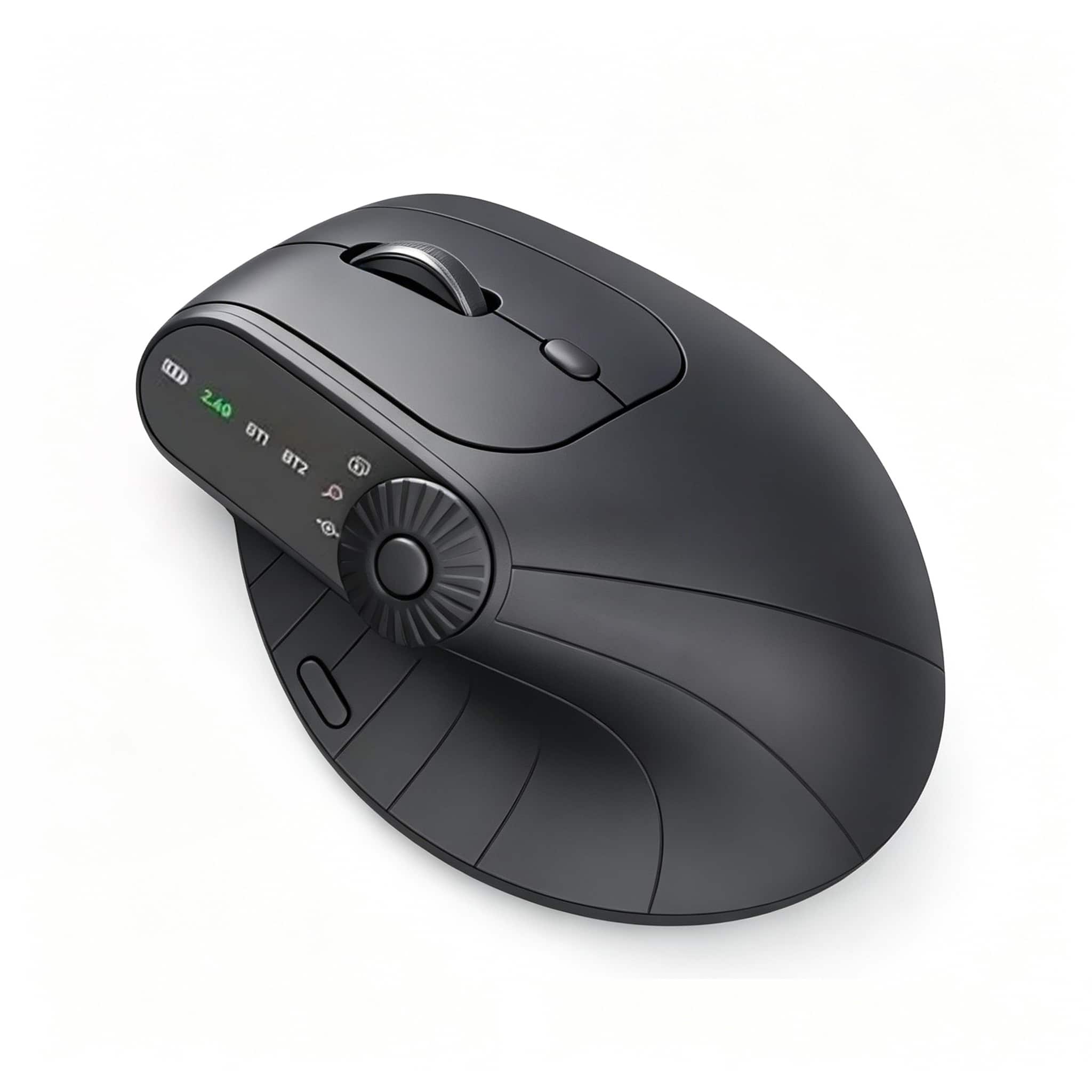 PRIMEPLUS - Wireless Vertical Mouse With Function Adjustment Knob 8 Buttons Rechargeable Ergonomic Mice for Win/IOS/Android - Wireless - Black