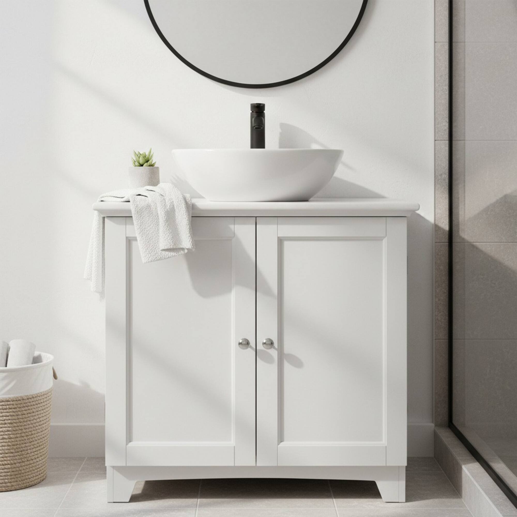 Alt View 2. Redmon - Redmon Shaker Style Double Door Storage Cabinet, Modern Wooden Furniture, White - White.