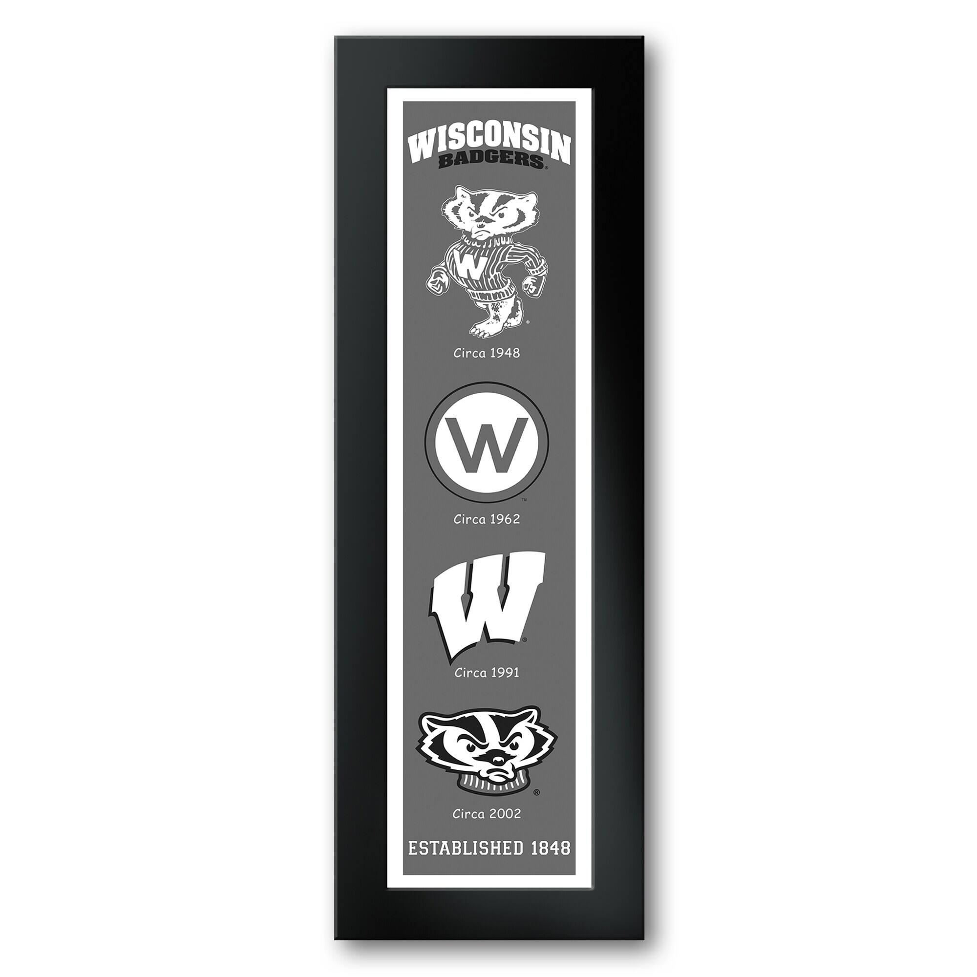 Wisconsin Badgers Framed 8" x 26" Logo Heritage Art Print
