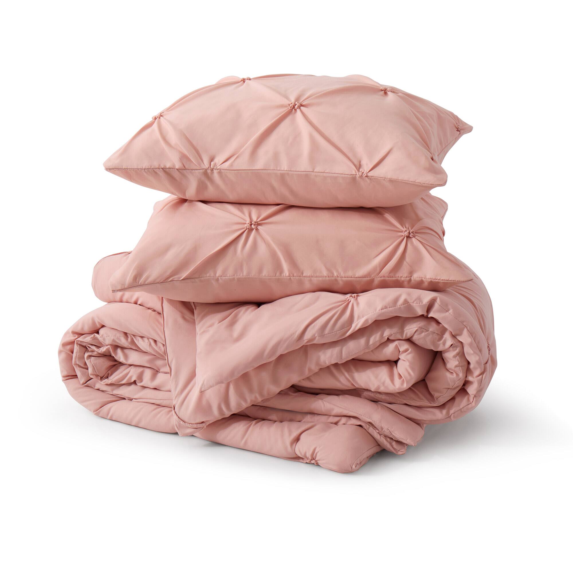 Left. Nest - Peace Nest 3 Pieces Pinch Pintuck Comforter Set Bedding Set for All Season - Pink.