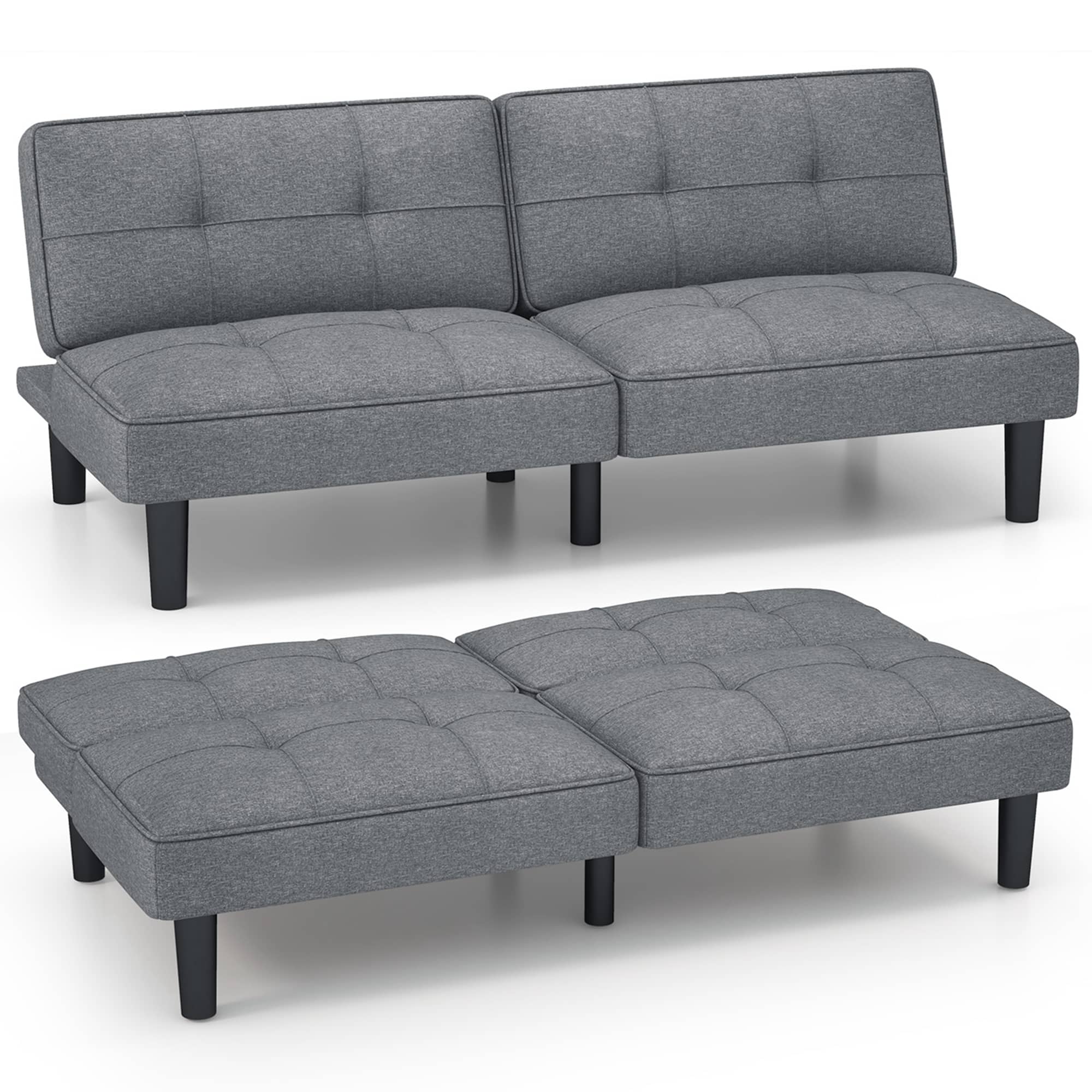 Front. Costway - Convertible Folding Futon Sofa Bed with 6-Position Adjustable Backrest Cushion - Gray.