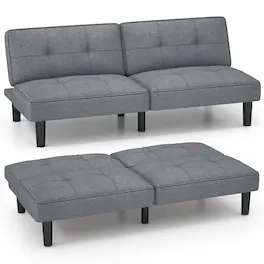 Costway - Convertible Folding Futon Sofa Bed with 6-Position Adjustable Backrest Cushion - Gray