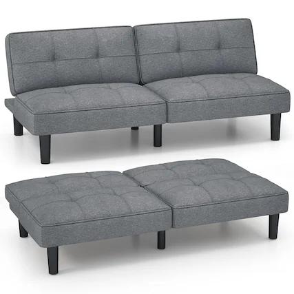 Front. Costway - Convertible Folding Futon Sofa Bed with 6-Position Adjustable Backrest Cushion - Gray.