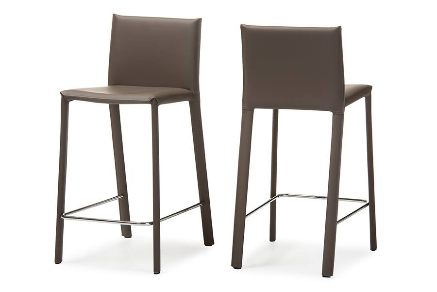 Angle. Baxton Studio - Crawford Modern and Contemporary Taupe Leather Upholstered Counter Height Stool - Taupe.