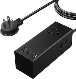 Ceptics - 65W USB C GaN Charger Power Strip, 5-in-1 Compact PD 3.0 with Dual USB-C + USB-A & 2 Outlets for MacBook, iPhone - Black
