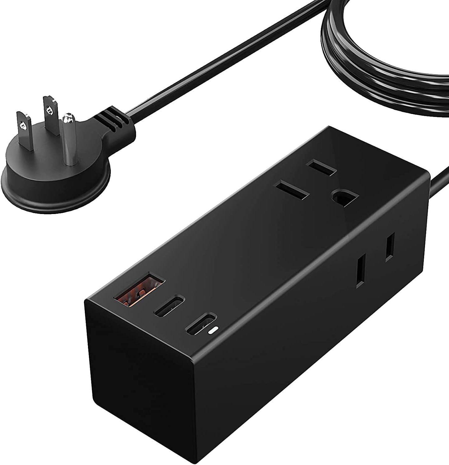 Front. Ceptics - Ceptics 65W USB C GaN Charger Power Strip, 5-in-1 Compact PD 3.0 with Dual USB-C + USB-A & 2 Outlets for MacBook, iPhone - Black.