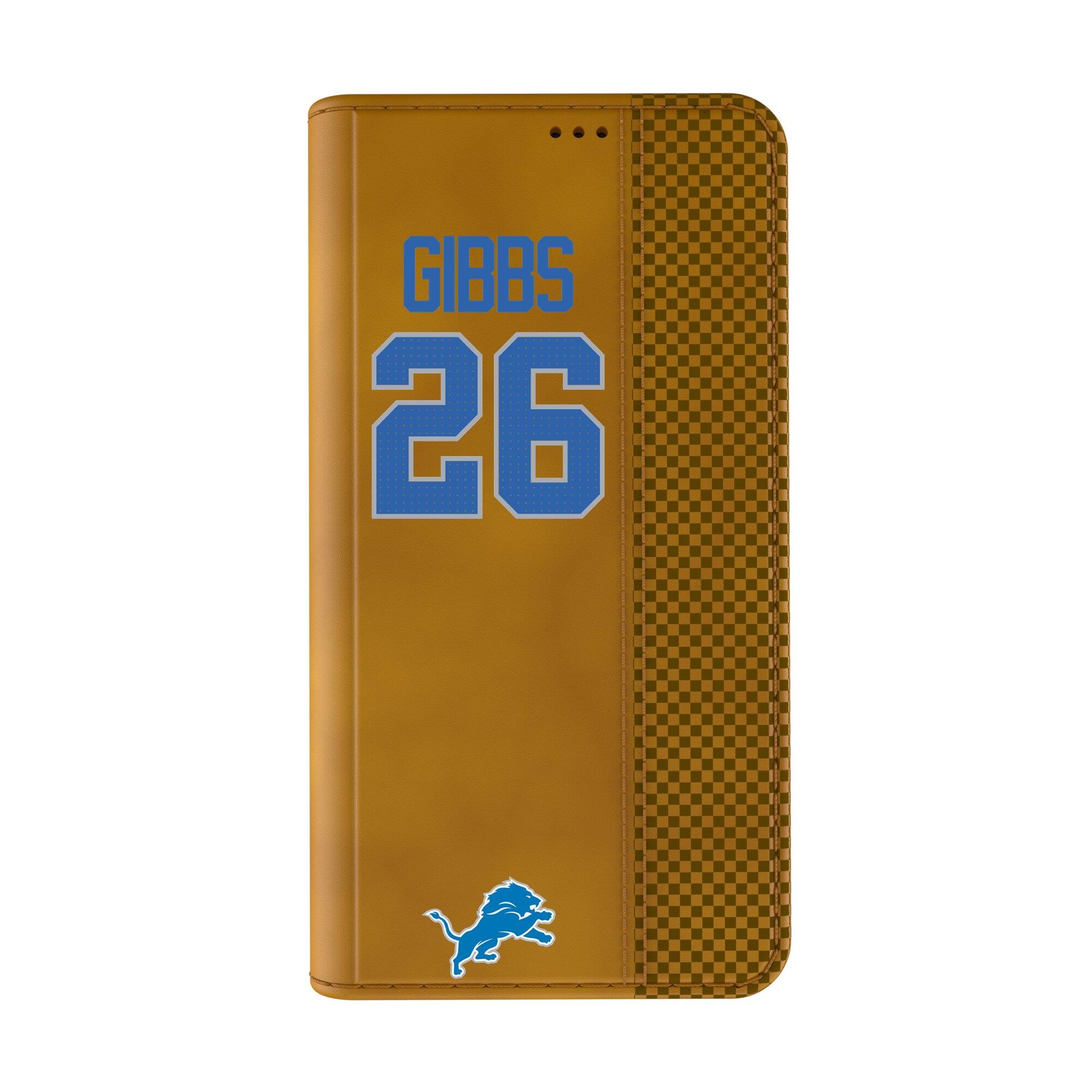 Alt View 1. Keyscaper - Jahmyr Gibbs Brown Detroit Lions Folio iPhone Case - 16 Plus - Brown.