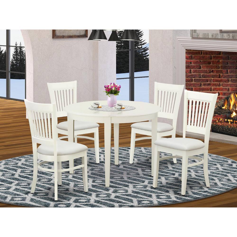 Back. East West Furniture - Dining Table- Dining Chairs - Brown.