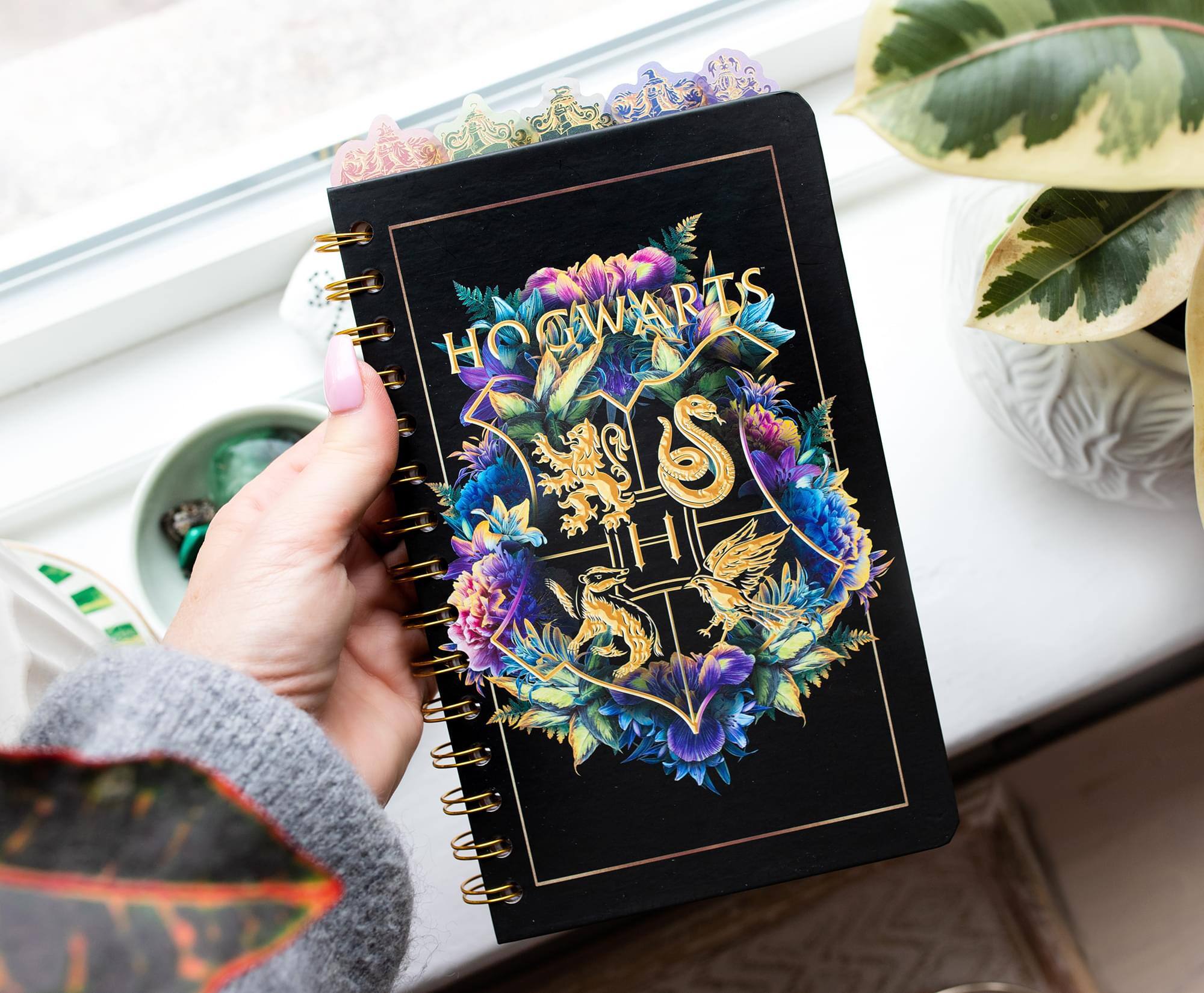 Alt View 2. Silver Buffalo - Harry Potter Hogwarts Crests 5-Tab Spiral Notebook Journal - Black.