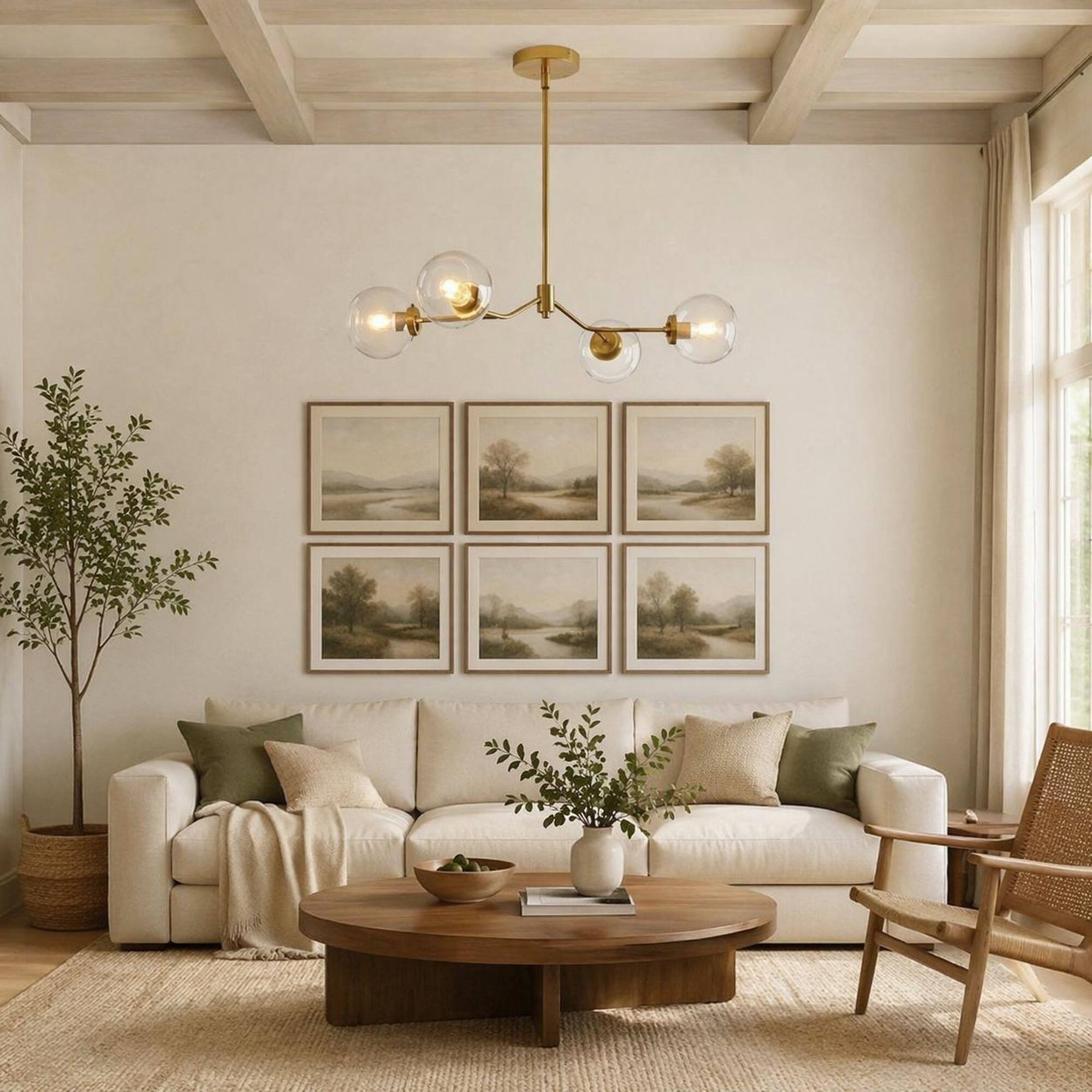 Angle. RYHNUYNE - 36 in. 4-Light Modern Farmhouse Linear Chandelier with Clear Glass for Kitchen Island Dining Room - Clear,Gold.