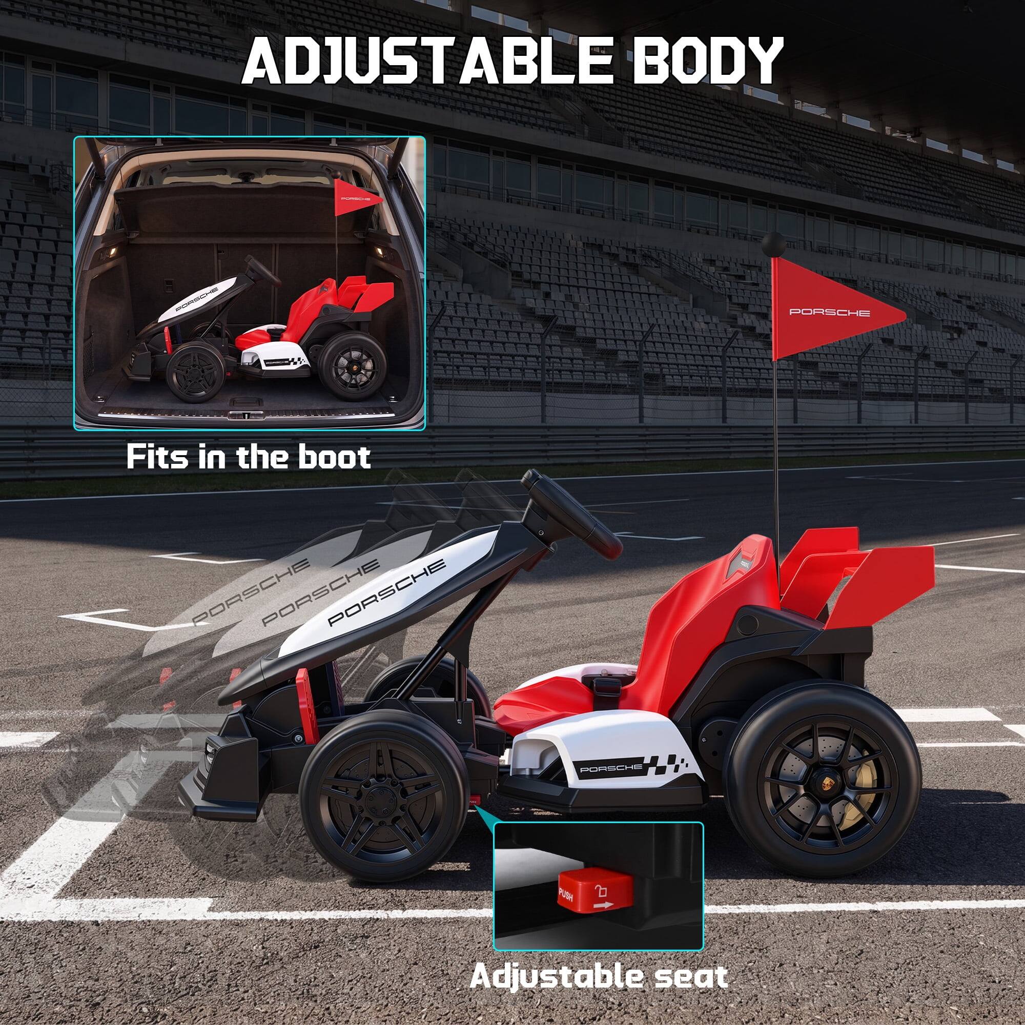 ADJUSTABLE BODY

PORSCHE

Fits in the boot

Adjustable seat