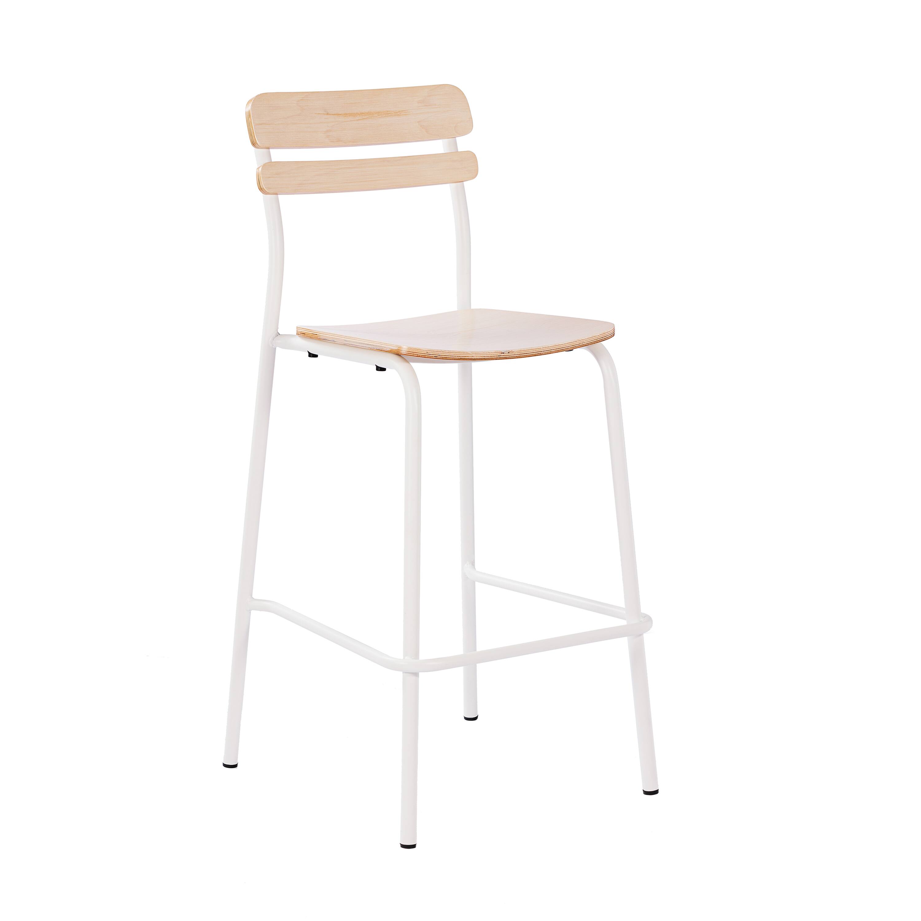 Front. Emma + Oliver - Blanchard Bar Stool with Metal Frame and Solid Wood Seat and Back with Antique Finish - Antique White.
