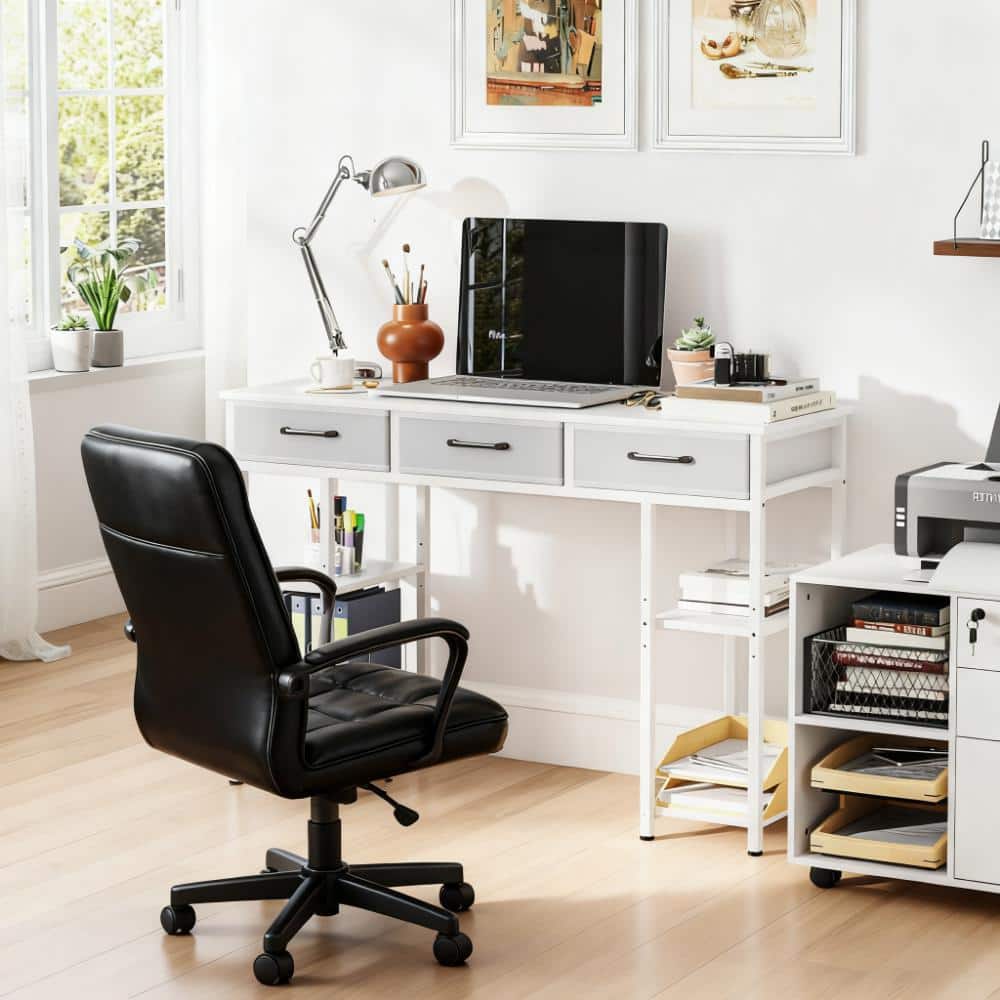 TinyHomie - Small Computer Desk Writing Desk with Fabric Drawers For Home and Office - White