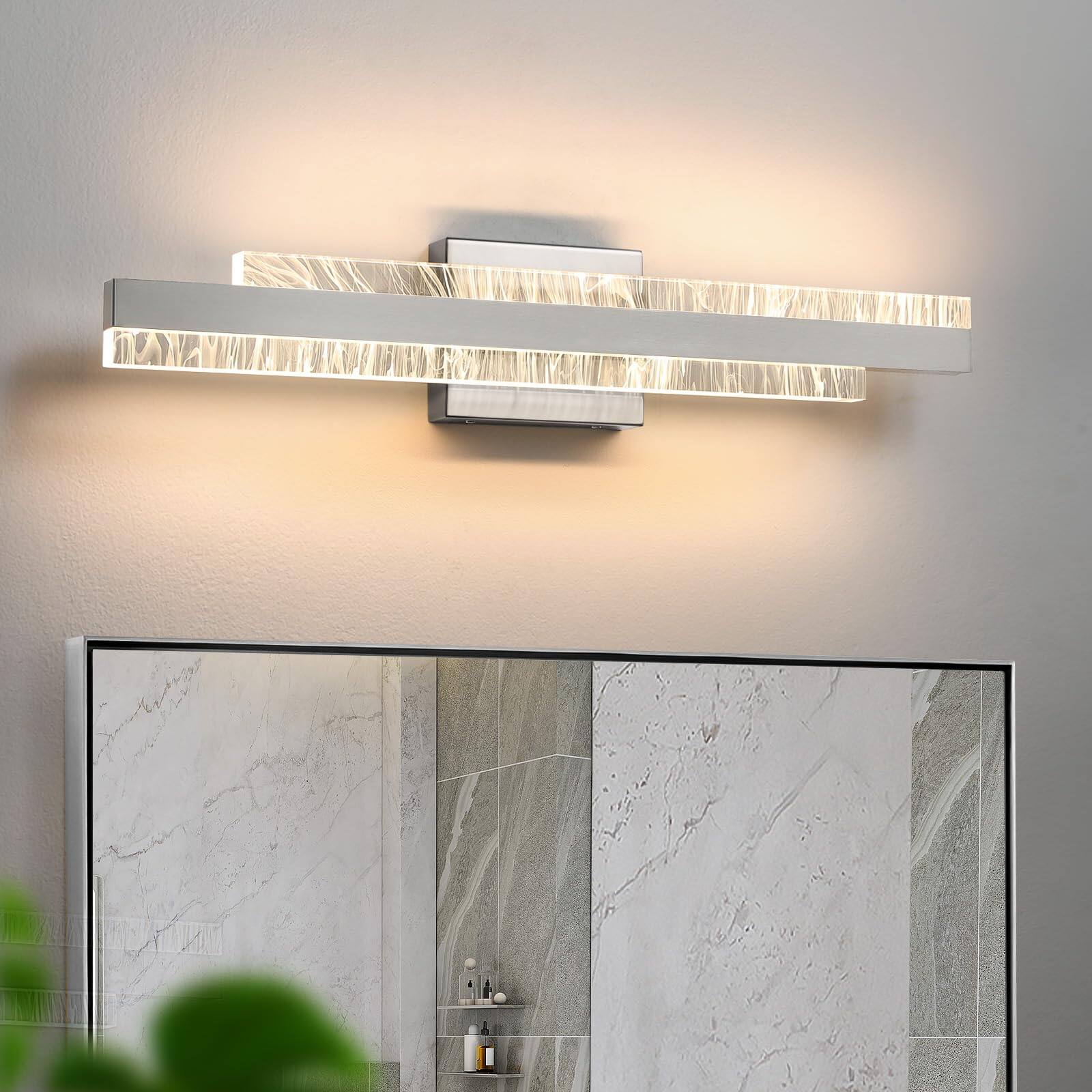 PO3TICJUNKI3 - Modern Bathroom Vanity Light Brushed Nickel Inch w Dimmable Led Bath Bar Light Fixtures Over Mirror Wall - Brushed Nickel 24inch