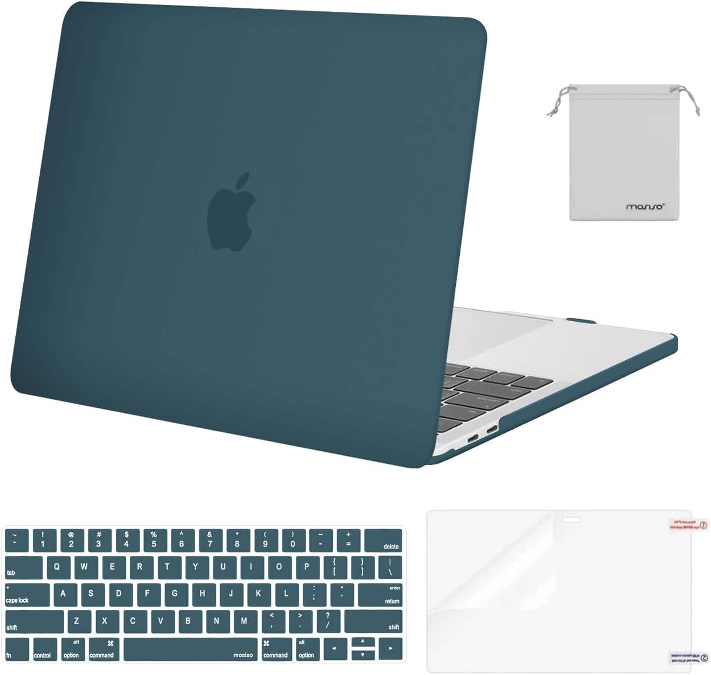 mosiso - MacBook Pro 13" hard shell case with keyboard skins, screen protector and storage bag - Teal Green