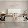 LUCKY ONE - Queen Size Bed Frame with LED Light,4 Storage Drawers and Adjustable Headboard - White