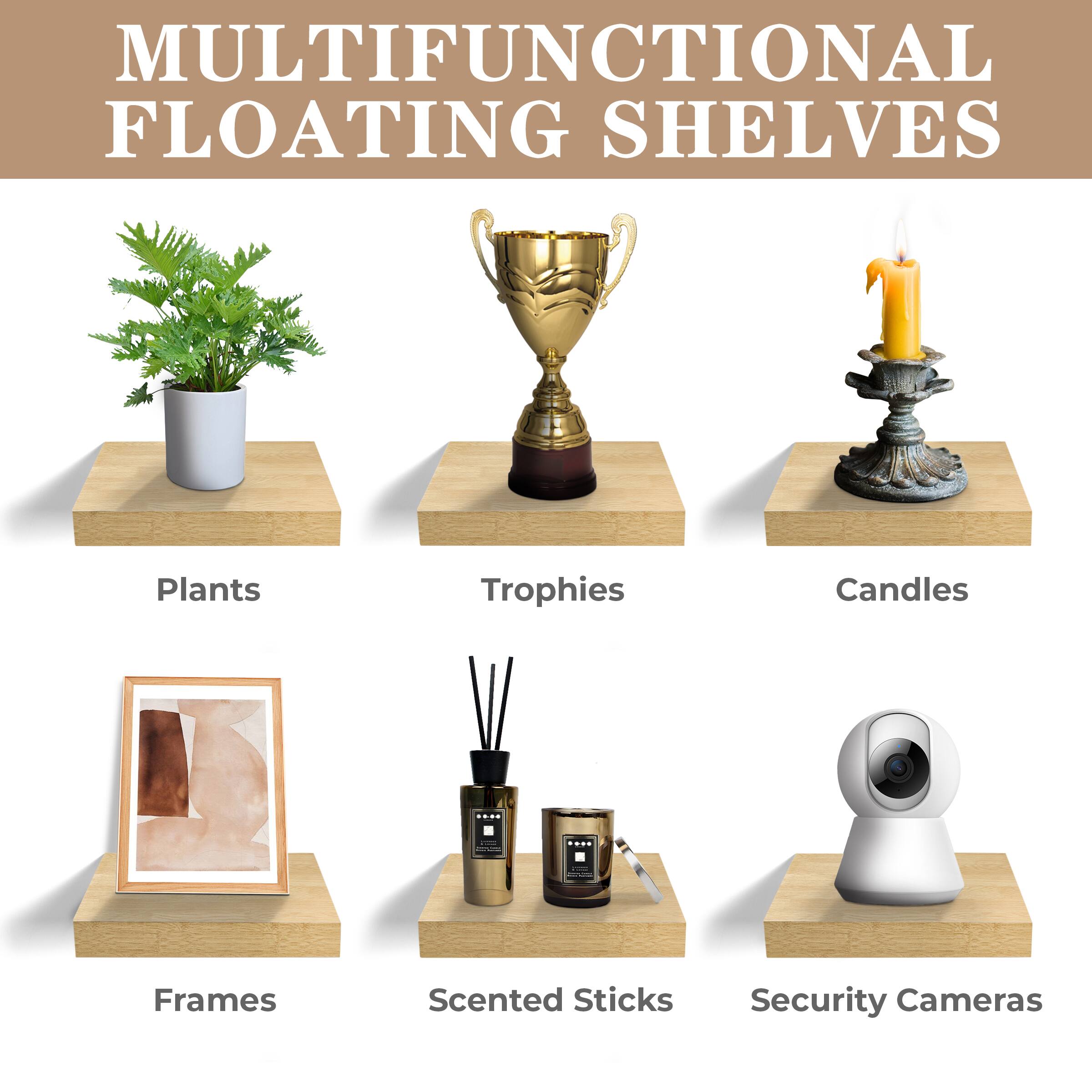MULTIFUNCTIONAL FLOATING SHELVES Plants Trophies Candles | I - - - - Frames Scented Sticks Security Cameras