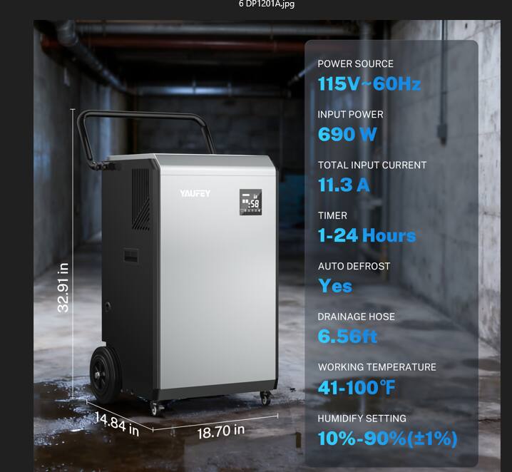 6 DP1201A.jpg  
POWER SOURCE: 115V~60Hz  
INPUT POWER: 690 W  
TOTAL INPUT CURRENT: 11.3 A  
TIMER: 1-24 Hours  
AUTO DEFROST: Yes  
DRAINAGE HOSE: 6.56ft (14.84 in)  
WORKING TEMPERATURE: 41-100°F  
HUMIDIFY SETTING: 10%-90% (±1%)