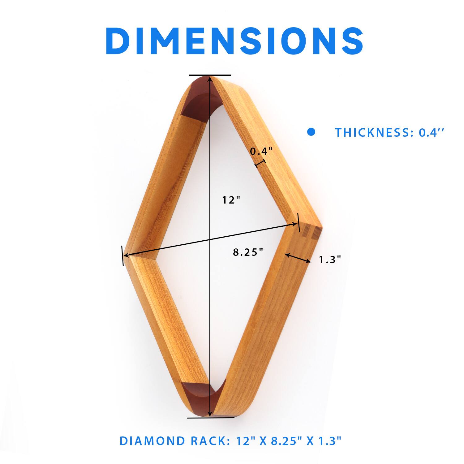 DIMENSIONS, THICKNESS: 0.4", DIAMOND RACK: 12" X 8.25" X 1.3"