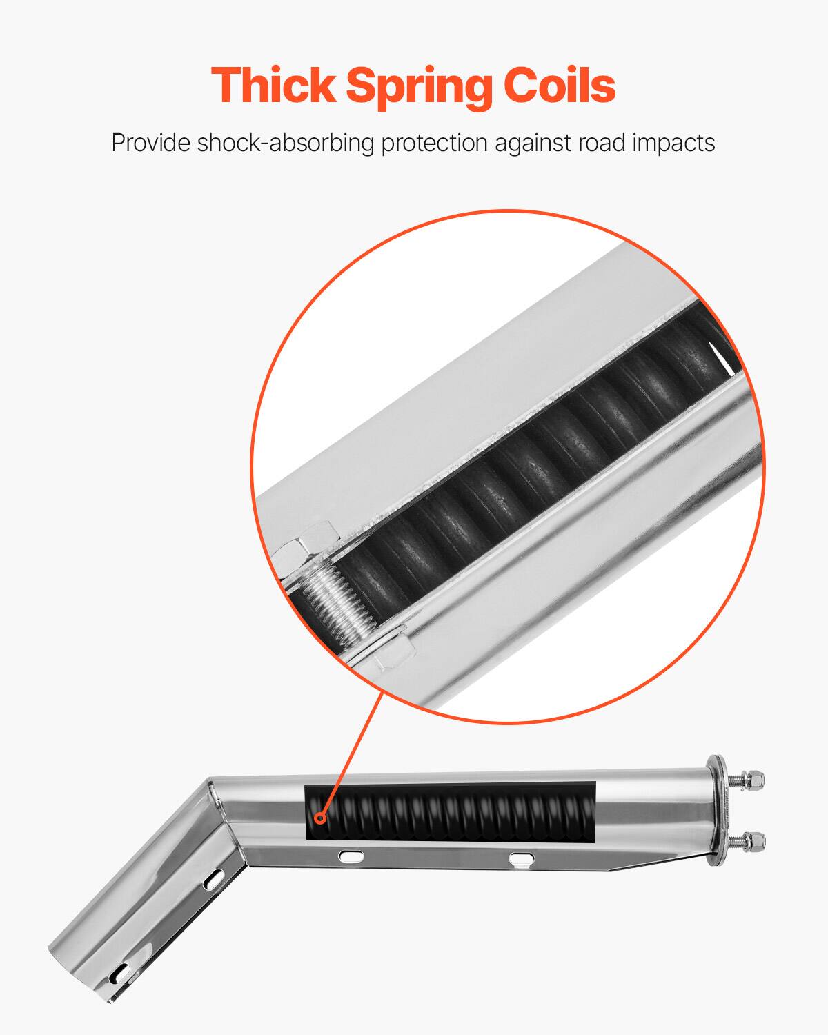 Thick Spring Coils  
Provide shock-absorbing protection against road impacts