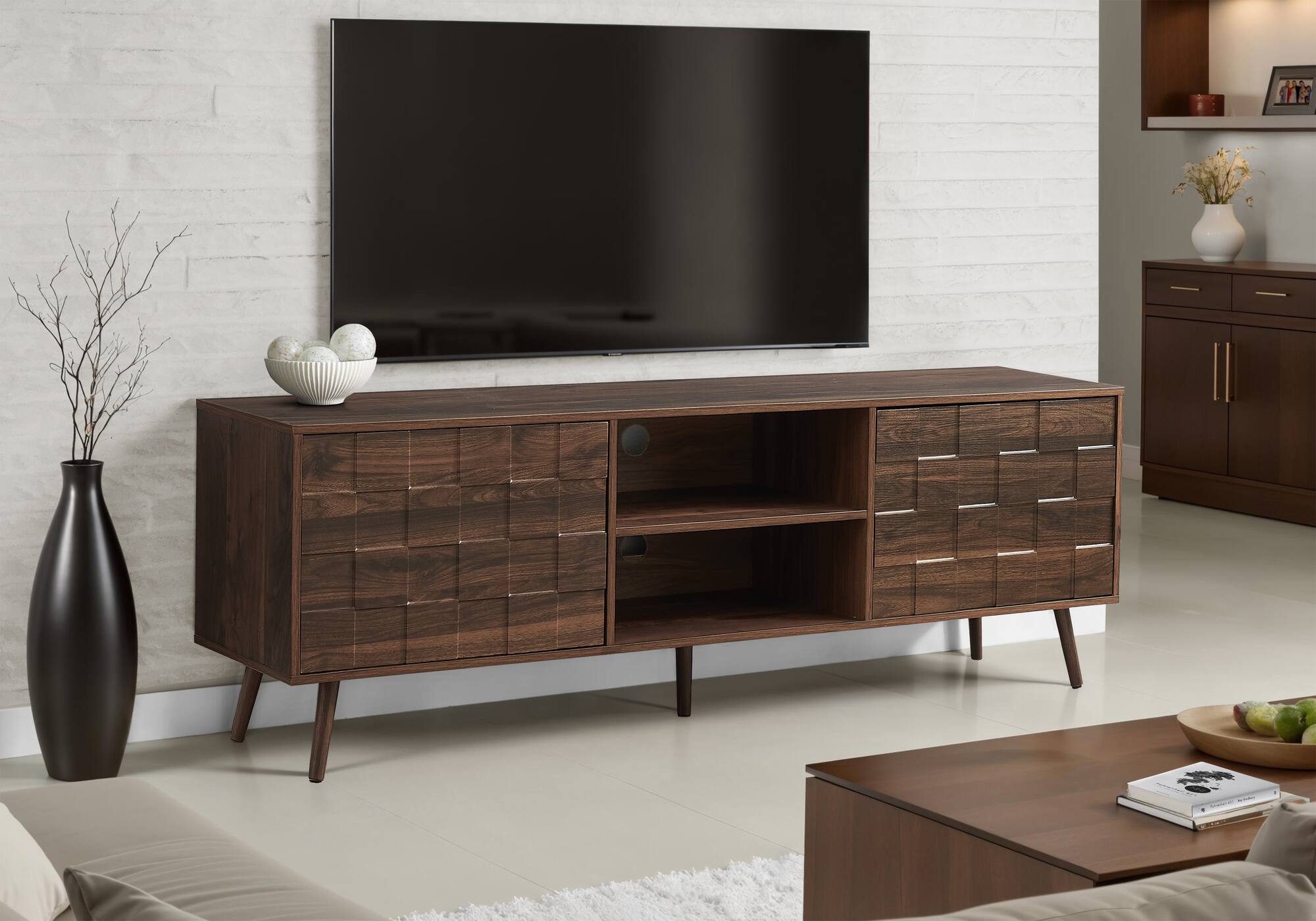 APRILSOUL - Tv Stand 72 Inch Console Media Entertainment Center Storage Cabinet Bedroom Living Room Laminate Mid Century - Walnut