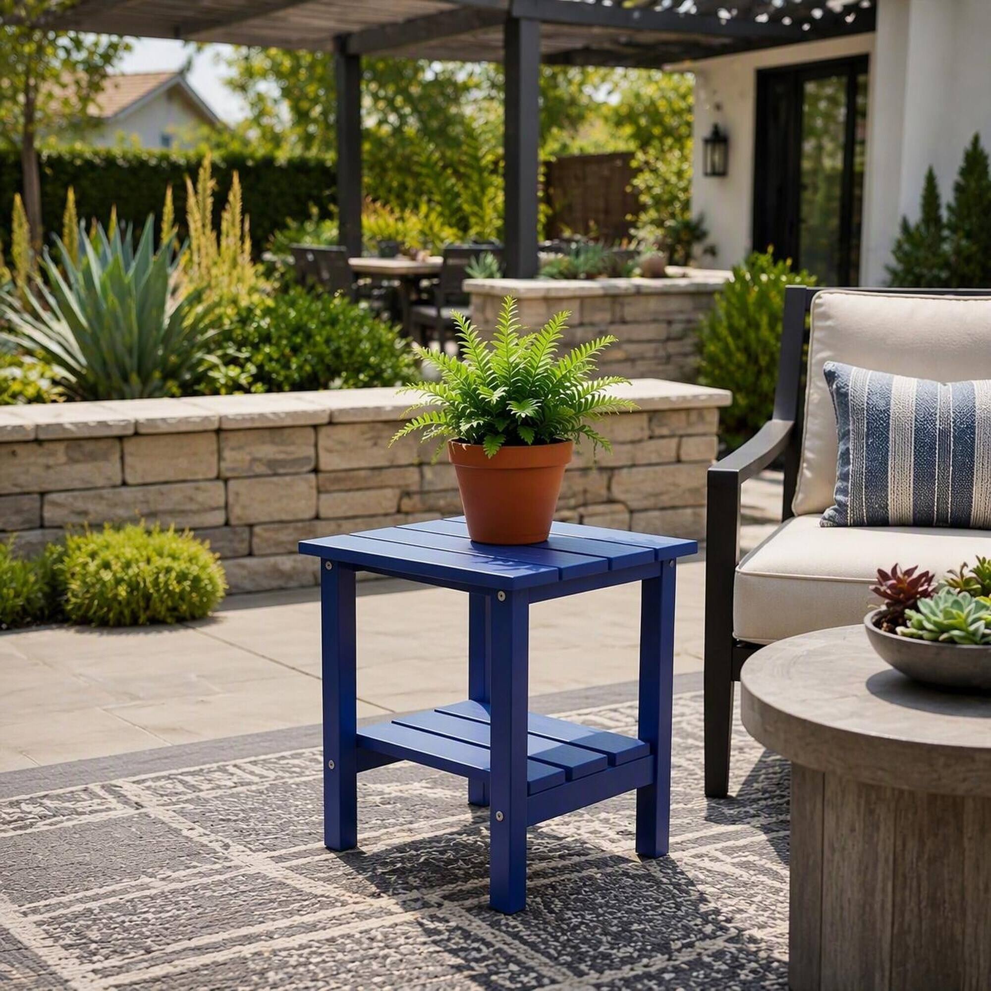 Back. RYHNUYNE - Outdoor Patio Side Table,Small End Table for Backyard Pool Porch Garden and Lawn - Navy Blue.