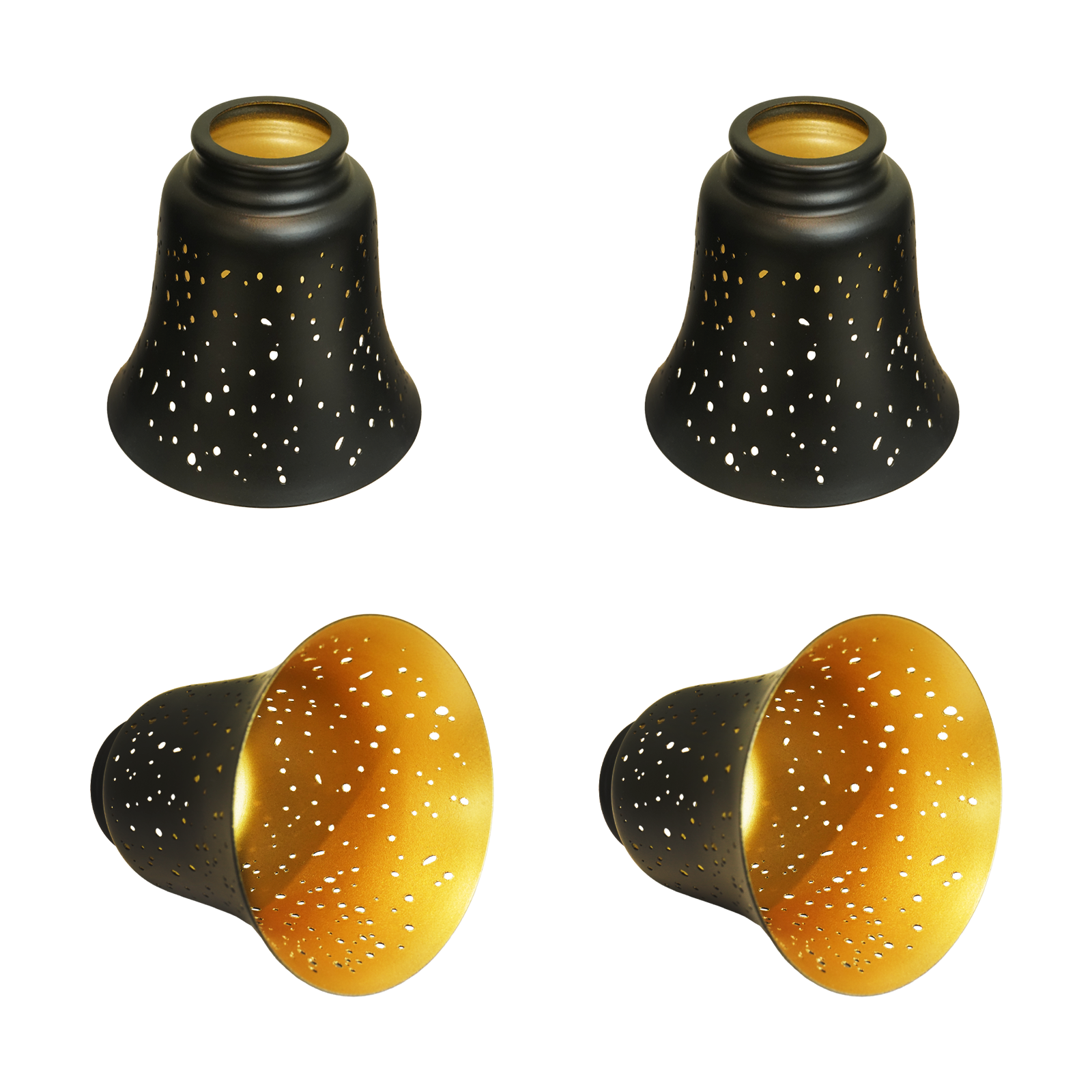 Front. Alucset - 4 Pack Metal Small Ceiling Fan Light Covers Mini Lamp Shades Replacement for Pendant Wall Sconce Chandelier Vanity Light - Black & Gold.