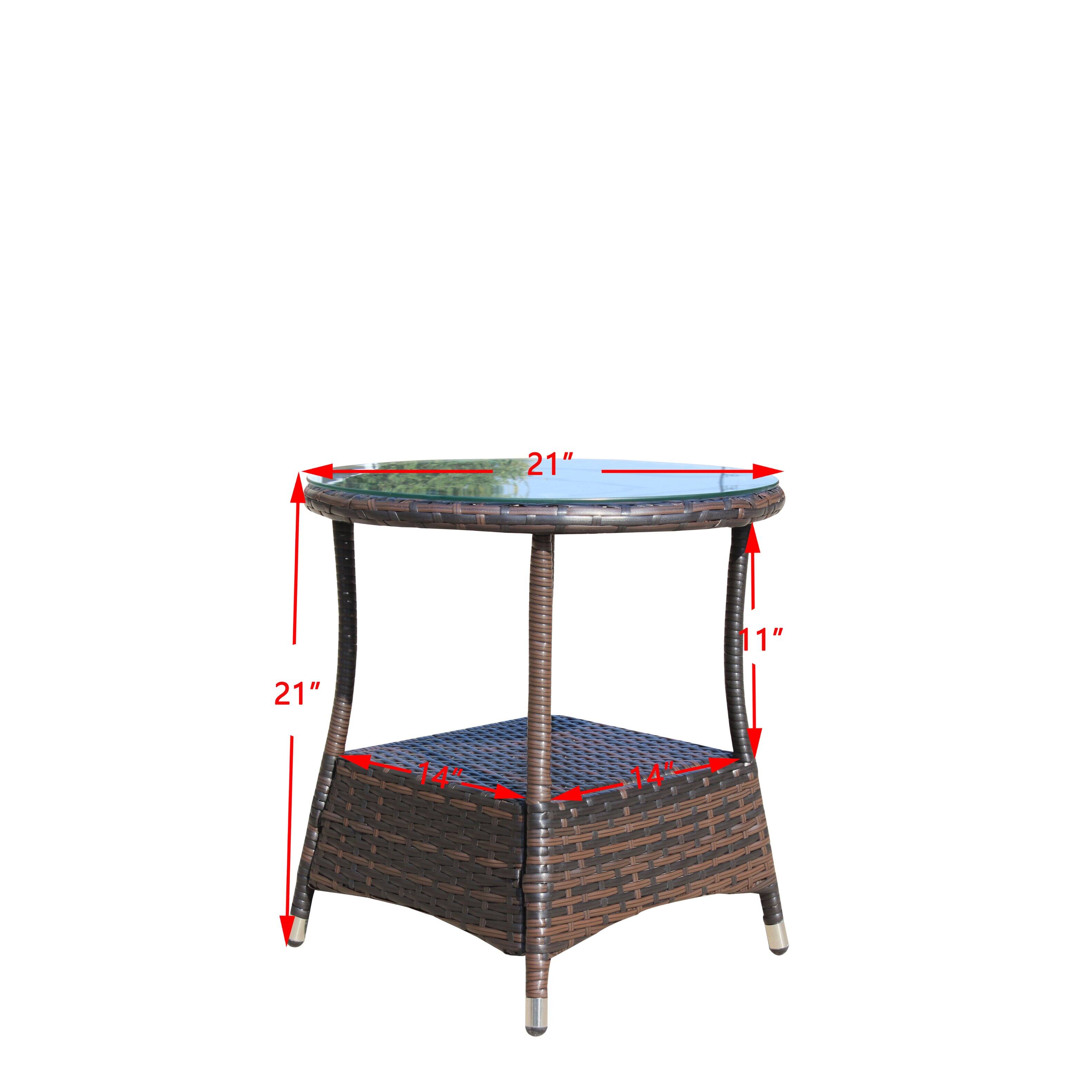 - Diameter of the table: 21"
- Height of the table: 11"
- Height of the seat: 14"
- Height of the table from the ground: 21"