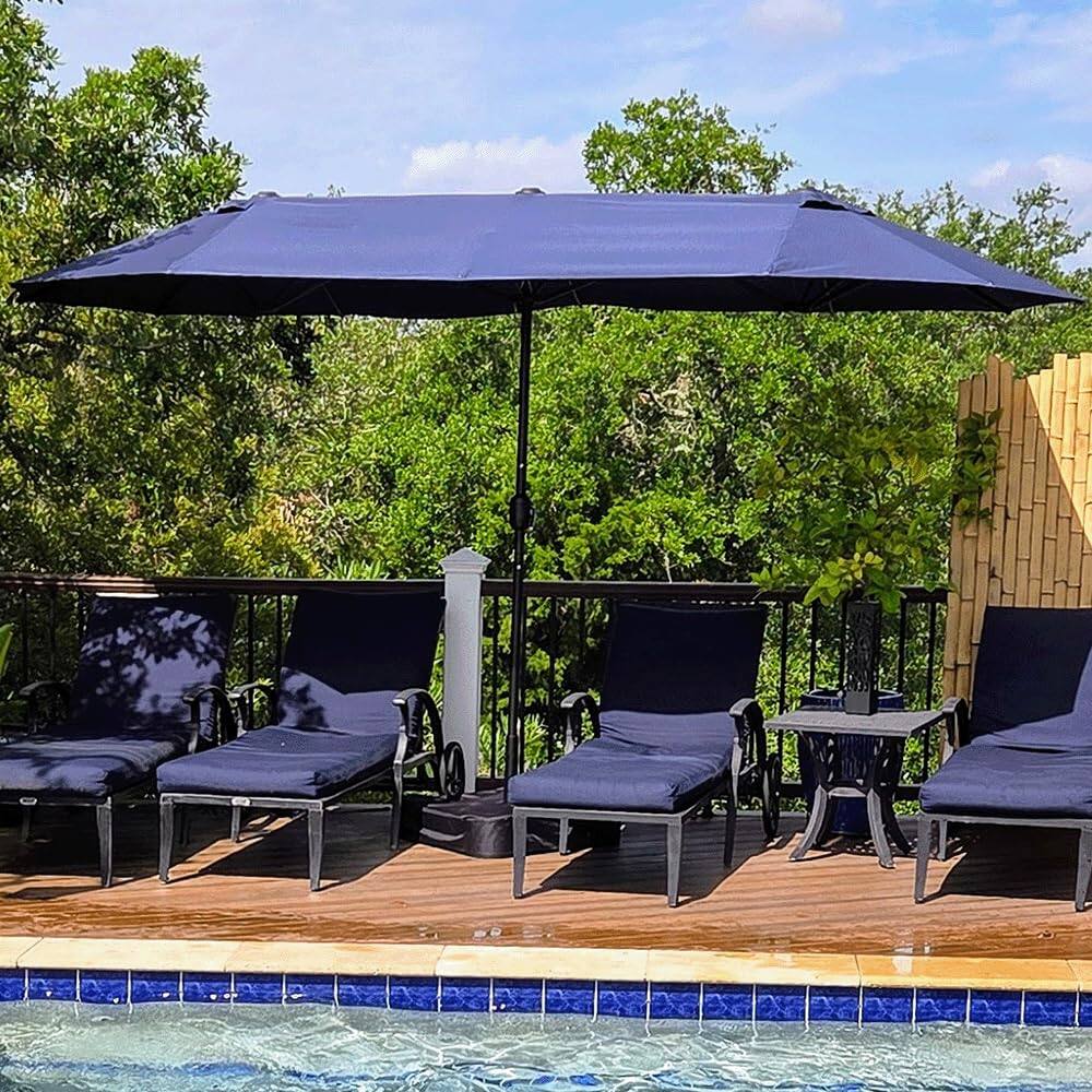 Alt View 1. PURPLE LEAF - 13 ft. Patio Market Umbrella with Base Double-Sided Outdoor Table Sun Umbrellas with Crank for Pool Beach Deck Backyard - Navy Blue.