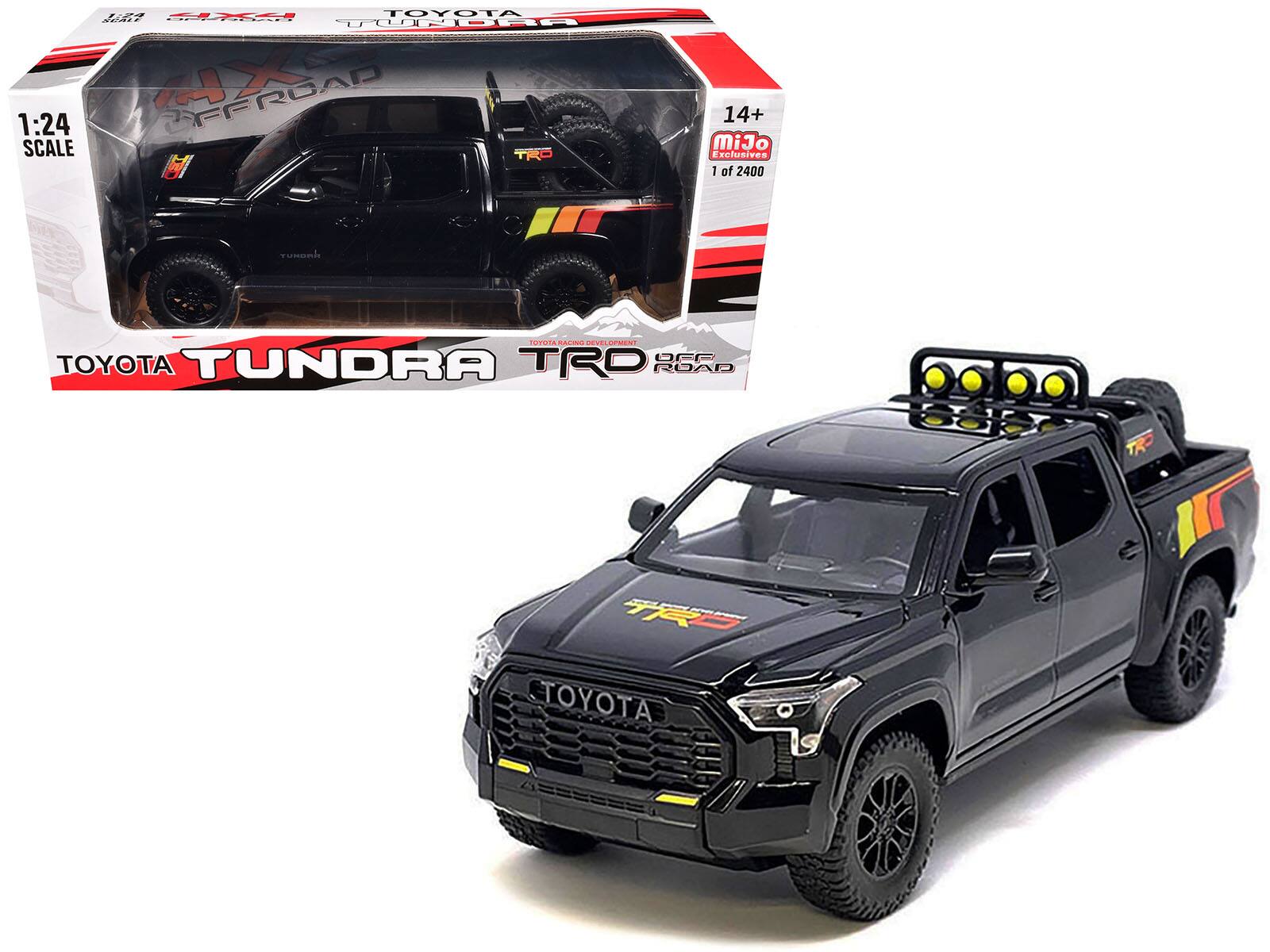 1:24 TOYOTA SCALE TUNDRA 1:24 RFFROAD SCALE TRO OF  
14+ MiJo Exclusives 1 of 2400  
YUNDAN  
TOTOTA RAGING ORE COMMENT TRD OFF TOYOTA TUNDRA ROAD  
TRD  
TOYOTA