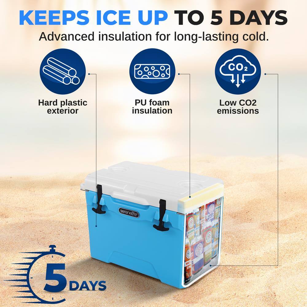 KEEPS ICE UP TO 5 DAYS  
Advanced insulation for long-lasting cold.  

- Hard plastic exterior  
- PU foam insulation  
- Low CO2 emissions  

5 DAYS