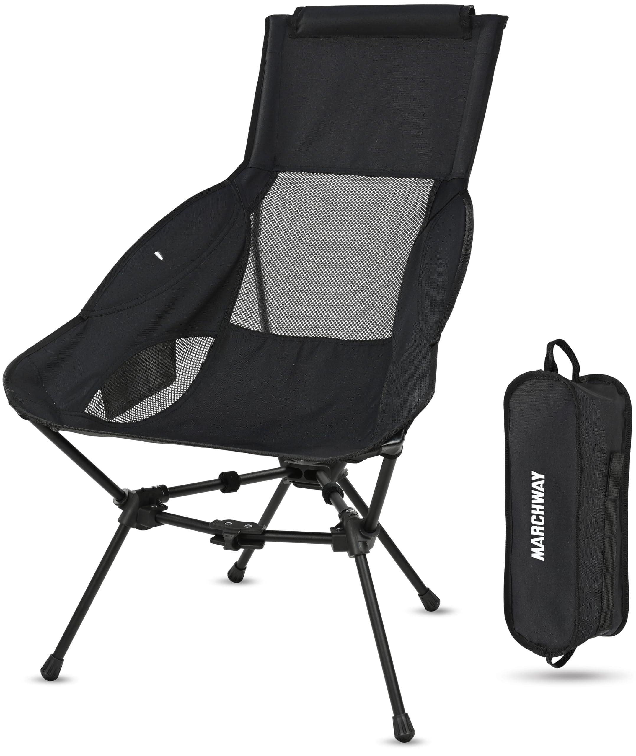 JETRANSPORT - Lightweight Folding High Camping Chair With Head Support Stable Portable Compact For Outdoor Camp Travel - Highback Black