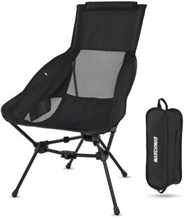 JETRANSPORT - Lightweight Folding High Camping Chair With Head Support Stable Portable Compact For Outdoor Camp Travel - Highback Black