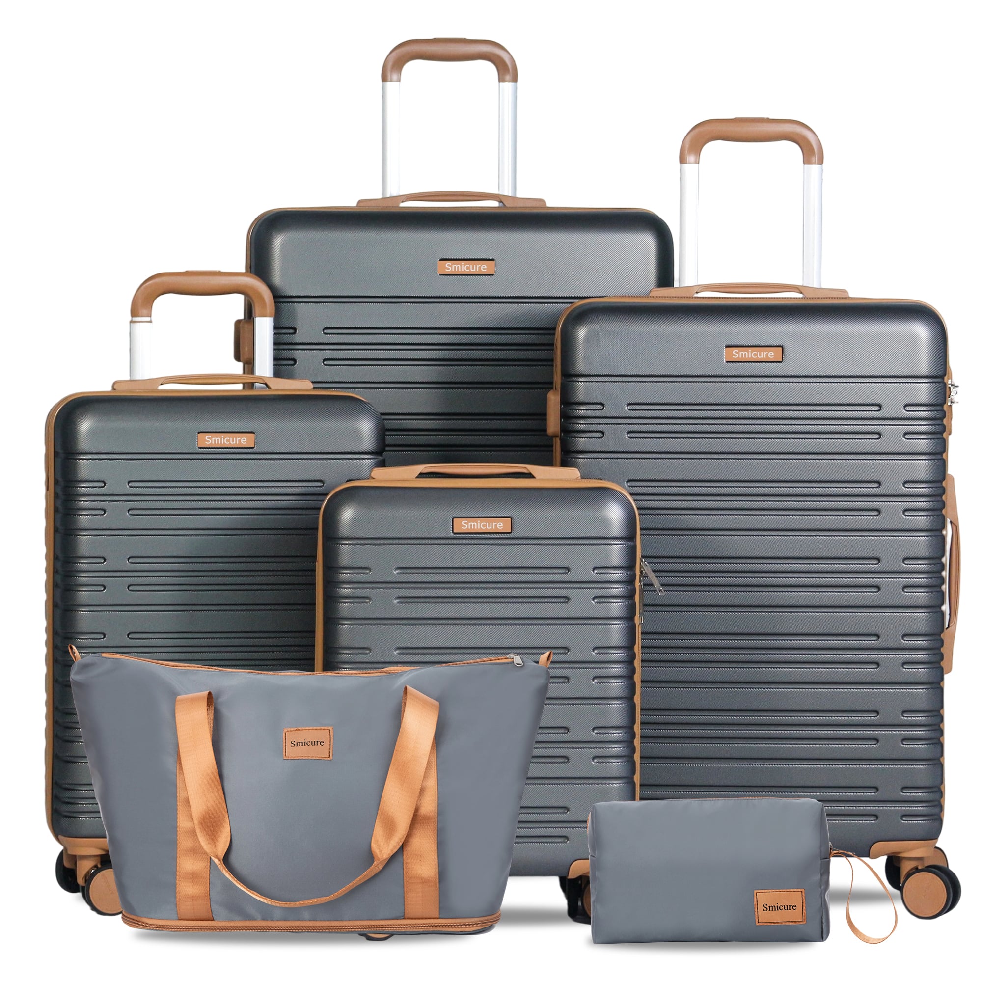 Travelhouse - 6‑Piece Hardshell Family Luggage Set, Lightweight Striped Suitcase with TSA Lock - Gray