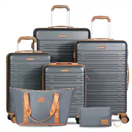 Travelhouse - 6‑Piece Hardshell Family Luggage Set, Lightweight Striped Suitcase with TSA Lock - Gray