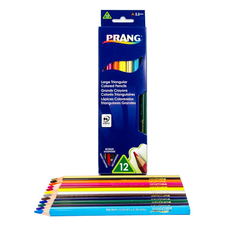 Prang - Triangular Colored Pencils  5.5 mm core  With Sharpener  Assorted Colors  12 Count