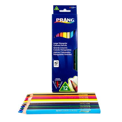12 A 5.5 mm PRANG Large Triangular Colored Pencils Grands Crayons Colors Triangulaires Lápices Coloreados Triangulares Grandes 4 PEFC. BONUS SHARPENER TAILLE TAILLE-CRAYON e SACAPUNTAS 12 COLORES. RAMGA DOANYS fntes sKY BLUE BLU CIL / AZUL CHLO PRANG