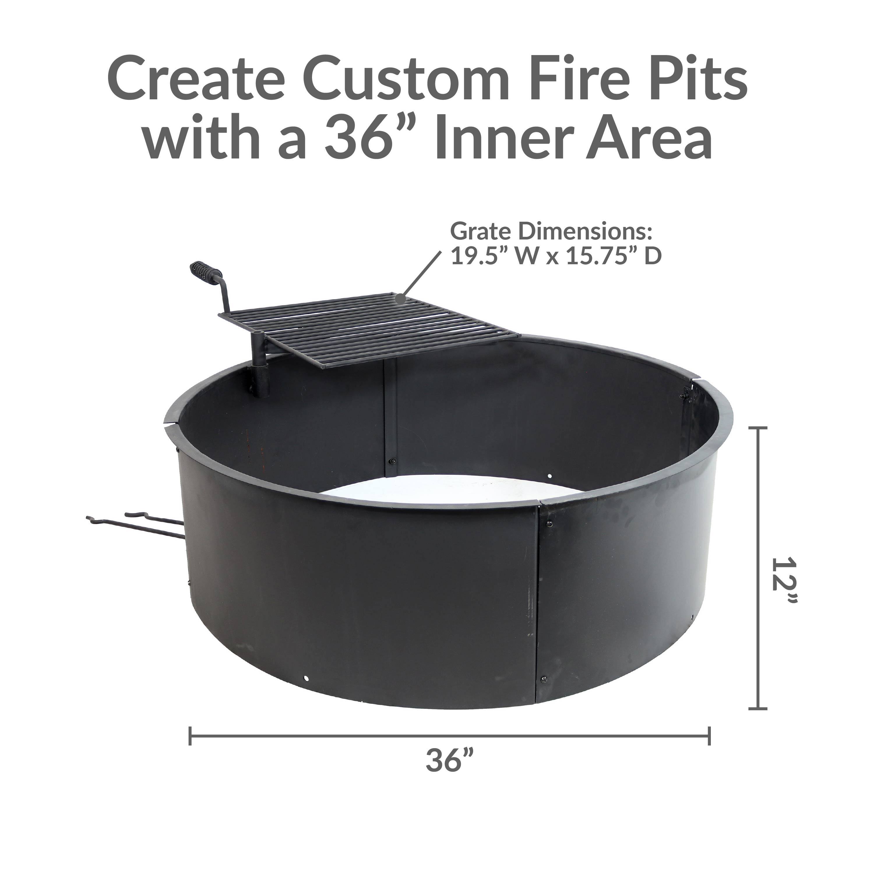 Create Custom Fire Pits with a 36" Inner Area

Grate Dimensions: 19.5" W x 15.75" D

36"