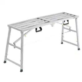 VEVOR - Work Platform, 4 Gear Adjustable Height, Folding Alloy Steel Step Ladder, Portable Scaffolding Platform, 800 lb Load - Silver