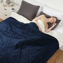 GAOMON - 90*100" Thick Tufted Sherpa Blanket, 10 Warmth Levels & 10 Time Settings, Machine Washable, Blue - Navy Blue